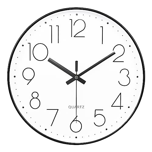 Yoiolclc Wall Clock 12 Inch Silent Non-Ticking Modern Wall Clocks Battery Operated for Living Room, Kitchen, Office Decor (Black)