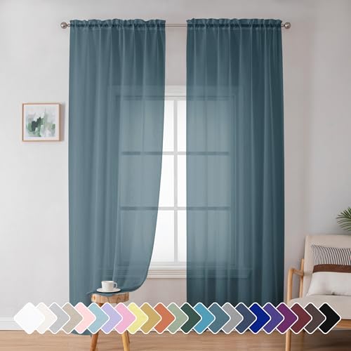 "Simplebrand Dusty Blue Sheer Curtains 72 Inches Long 2 Panels for Living Room, Rod Pockets Airy Window Treatments Voile Sheer Curtains Panels Lightweight for Front Back Patio Glass Door, 42"" Width"