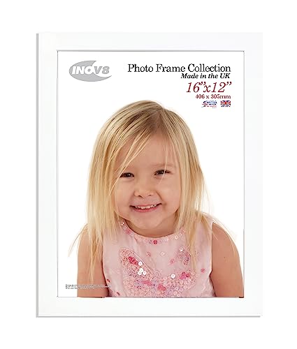 "Inov8 British Made Real Wood Picture/Photo Frame 16x12"" Inch(41x30cm) - Auckland 20mm Pine White"