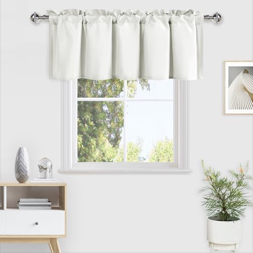 DWCN Valance Curtains for Living Room, Basement Window Curtain 18 Inch, Kitchen Valance Solid Short Topper, 1 Panel, 52 X 18 Inch, Ivory