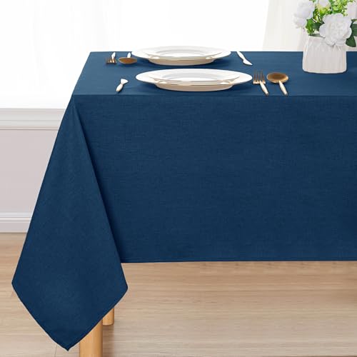 DWCN Rectangle Faux Linen Tablecloth - Waterproof Spill-Proof Wrinkle and Stain Resistant Table Cloth Washable Decorative Farmhouse Table Cover for Kitchen Dining Party, 60 x 84 Inch, Navy Blue