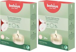 Bolsius Tealight Candles - Clear Cup - White - Box of 24 Transparent Tealights - Long Burning Time of 6 Hours - Interior Decoration - Unscented - Smokeless - Includes Natural Vegan Wax - No Palm Oil