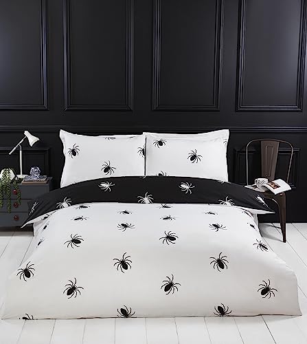 Rapport Home Single Duvet Cover Set - Black Spider Web Design, Reversible Monochrome Bedding - Soft Microfibre, Easy Care for Teen & Adult Bedrooms
