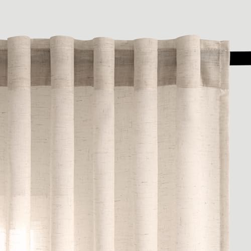 ANRODUO Beige Semi Sheer Linen Curtains 72 inch Length 2 Panel Set Back Tab Pocket Cotton Textured Gauze Curtains Modern Farmhouse Neutral Rustic Coastal Living Dining Room Decor 37x72