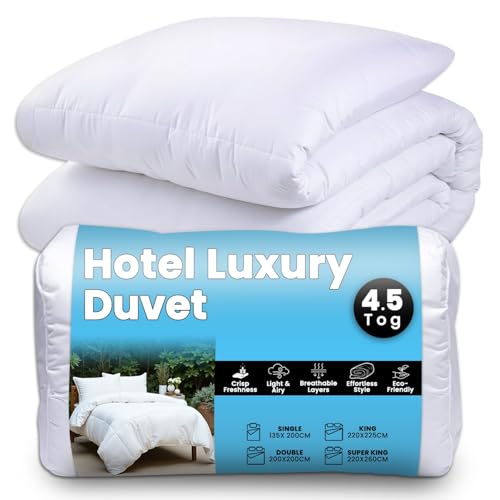 GC GAVENO CAVAILIA Super King Size Duvet 4.5 Tog - Thick Polyester Winter Quilt - Soft Warm Coverless Comforter - AntiAllergy Hotel Quality Bedding (220x260 cm) - Superking Duvets & Quilts White