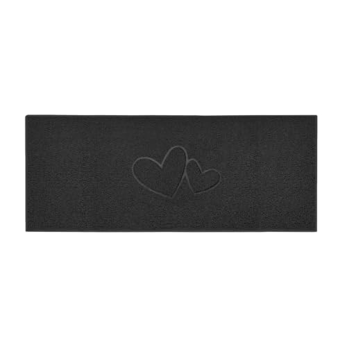 Nicoman Double Heart Embossed Spaghetti Door Mat, Indoor and Outdoor, Dirt-Trapping PVC Material, Multiple Colour Options (Black, 150 x 60 cm)