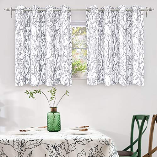 DriftAway Tree Branch Blackout Curtains Double Layer 36 Inches Long for Bedroom Printed Patterned Classic Thermal Insulated Summer Sound Lined Grommet Drapes for Living Room 2 Panels Gray/White