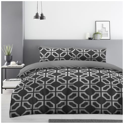 GC GAVENO CAVAILIA Geometric Chain Pattern King Size Duvet Cover Set with Matching Pillowcases - Modern Printed Comforter Bedding Set - Durable & Super Soft Breathable Lightweight Quilt Cover
