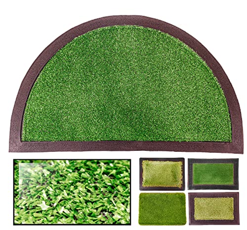 LUCA HOME – Door Mat Entrance House 40 x 70 cm Semi-Moon Rubber and Artificial Grass Non-Slip Base, Doormat, Easy Cleaning, Absorbent Doormat for Outdoor and Indoor