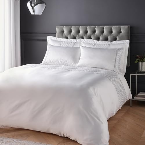 Catherine Lansfield Deco Sequin Super King Duvet Cover Set with Pillowcases White