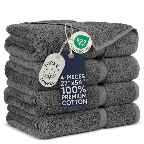 Towel Bazaar Premium Cotton Super Soft and Absorbent Turkish Towels (4-Piece Bath Towels, Dark Gray)