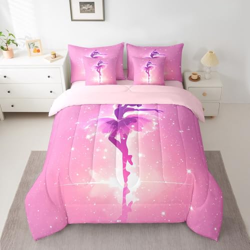 Feelyou Kids Ballet Dancer 7 Pieces Bedding Set Full Size, Ballerina Comforter Set with Sheets Dreamy Princess Bed in A Bag Boys Girls Dancing Teens Bed Set Bedroom Decor 7Pcs