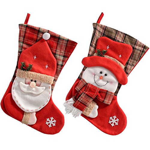 WeRChristmas Christmas Stockings Tartan Santa and Snowman, 52 cm - Multi-Colour, Set of 2