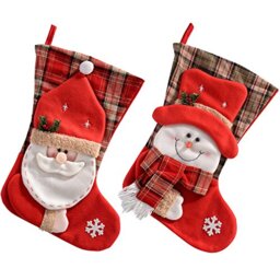WeRChristmas Christmas Stockings Tartan Santa and Snowman, 52 cm - Multi-Colour, Set of 2