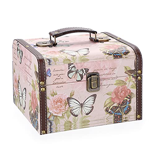 ELLDOO Butterfly Treasure Chest Box, Wooden + PU Leather Storage Decorative Box for Jewelry Trinkets, Keepsakes box for Girls Women Gifts,Large