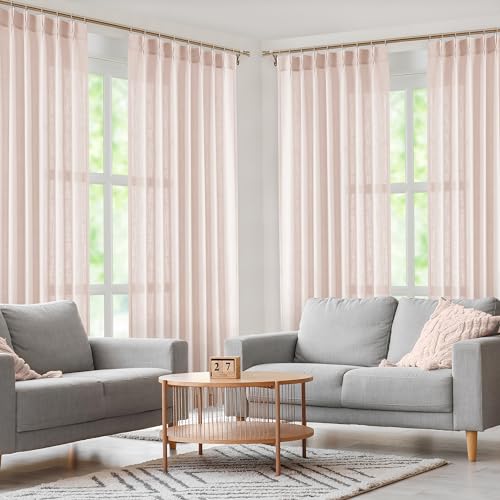 "WEST LAKE Pink Bailey Pinch Pleat Light Filtering Curtain Panels 95 Inch - Boho Textured Semi Sheer Drapes for Bedroom Living Room,Modern Bedroom Living Room Window Treatment,40""Wx95""Lx2"
