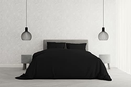 Italian Bed Linen Elegant Duvet Cover Set,Fuchsia,Double, Black