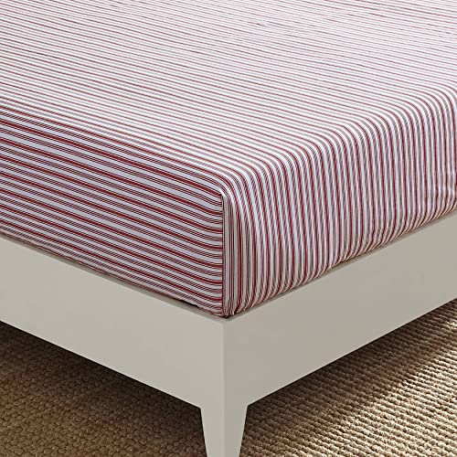 Nautica - Full Fitted Sheet, Cotton Percale Bedding, Casual Home Decor (Coleridge Stripe Red, Full)