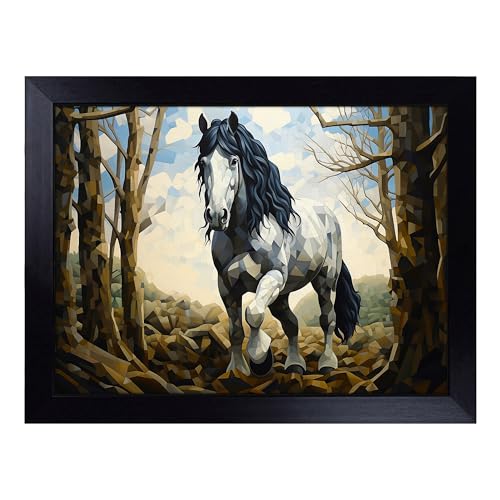Lap Tray with Bean Bag Cushion, Shire Horse Geometric - Handmade in the UK, Raised Wooden Edge, Padded Cushion, Heat-Resistant Wipe-Clean Surface, for Meals, Laptops and Crafts