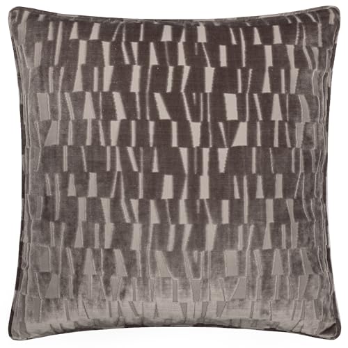 Paoletti Manhattan Feather Filled Cushion – Elegant Geometric Textured Velvet Decorative Pillow (Mink - 50x50cm)