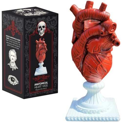 Gothic Anatomical Heart Vase - 9 Inch Human Heart Shaped Flower Pot - Inspired by Edgar Allan Poe’s Dark Romance Story Annabel Lee - Goth Decor Gift for Women, Witchy Altar, Spooky Horror Home Vase