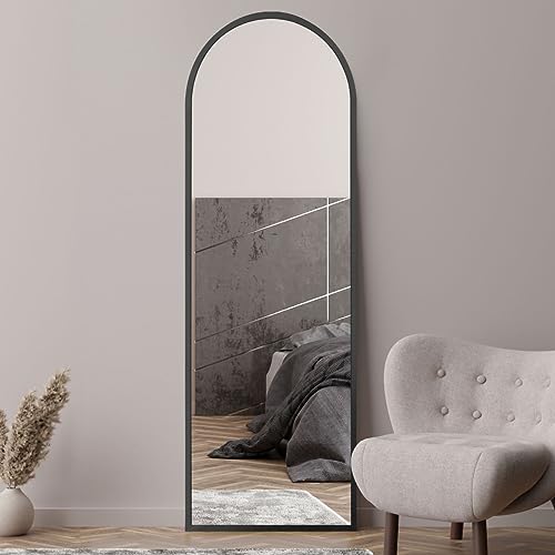 MirrorOutlet Arched Modern Black Large Arched Metal Modern Wall Mirror: 180 x 60cm - Suitable for Bedroom, Living Room, Dressing Room, and Living spaces.