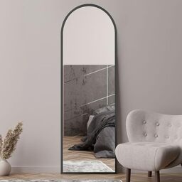 MirrorOutlet Arched Modern Black Large Arched Metal Modern Wall Mirror: 180 x 60cm - Suitable for Bedroom, Living Room, Dressing Room, and Living spaces.