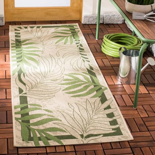 Safavieh Contemporary Rug for Living Room, Dining Room, Bedroom - Courtyard Collection, Short Pile, in Green and Beige, 69 X 201 cm