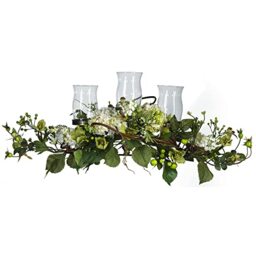 Nearly Natural 4634-CR Hydrangea Triple Candleabrum Centerpiece, Cream