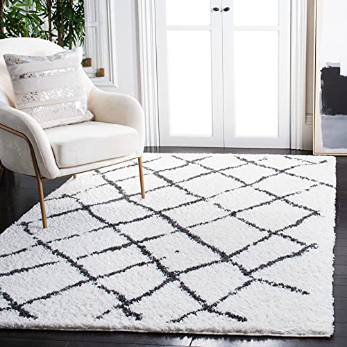 Safavieh Moroccan Shaggy Indoor Woven Square Area Rug, Berber Shag Collection, BER162, in Creme / Brown, 155 X 155 cm for Living Room, Bedroom or Any Indoor Space