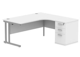 Office Hippo Essentials Heavy Duty Radial Right Corner Desk With Integrated Cable Ports, Modern Style, 160 x 120 x 73 cm, Office Work, Gaming