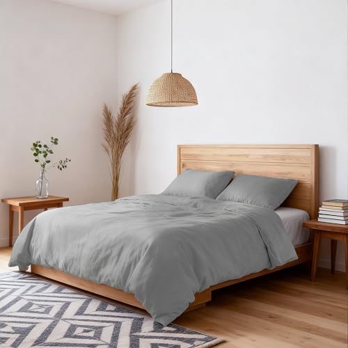 Water Washed Effect Double Duvet Cover Set, Duvet Cover 250 x 200 cm with Envelope and Two Pillowcases - Light Grey