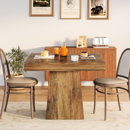 "LITTLE TREE 31.5"" Small Dining Table for 4, Farmhouse Kitchen Table with Walnut Finish, Square Compact Dinner Table for Home Dining Room, Apartments, Office, Living Room & Restaurants, Walnut"