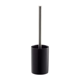 Relaxdays Ceramic WC Accessory Set, Toilet Brush with Round Holder, Exchangeable Brush Head, 36 cm, Black