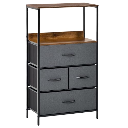 HOMCOM 4 Drawer Storage Chest Unit Home Cabinet w/Shelves Home Living Room Bedroom Entryway Living Furniture, Black