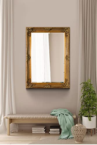 3Ft8 X 2Ft8 112x81cm Large Gold Antique Style Wood Wall Mounted/Rectangle Mirror
