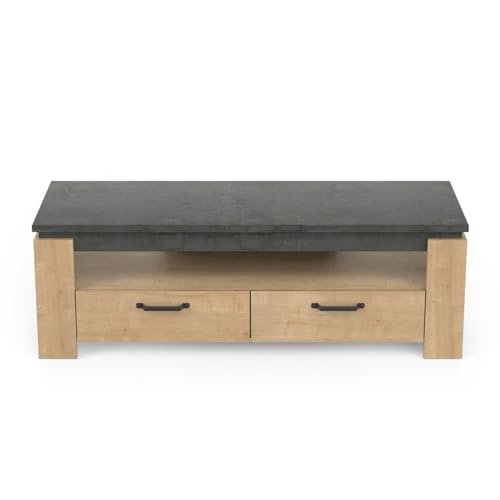 Demeyere TV Unit with 2 Drawers – Oak and Anthracite Grey Decor – French Product – Modern Style for Living Room – L 140 cm x W 42 cm, Engineered Wood, Brown, L 140 x P 42 x H 47 cm