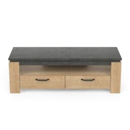 Demeyere TV Unit with 2 Drawers – Oak and Anthracite Grey Decor – French Product – Modern Style for Living Room – L 140 cm x W 42 cm, Engineered Wood, Brown, L 140 x P 42 x H 47 cm