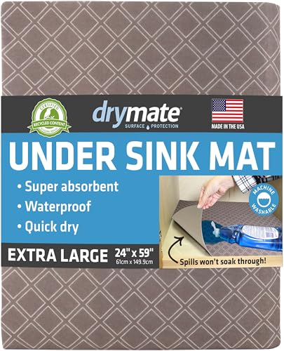 Drymate XL Under Sink Mat, Waterproof Cabinet Protection Mats for Kitchen & Bathroom, Absorbent Shelf Liners, Slip-Resistant, Non-Adhesive, Machine Washable, Durable (USA Made)(24???x59???)(Taupe)