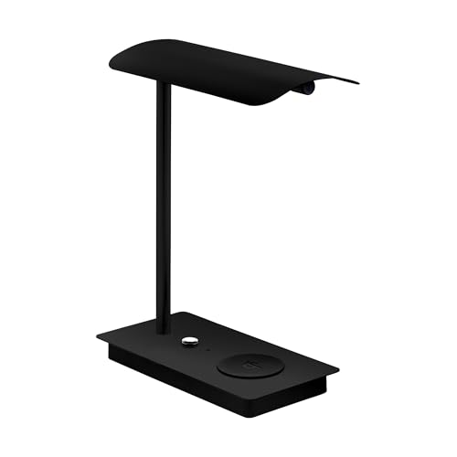 Eglo Desk lamp Arenaza, dimmable Bedside Table Light with Touch and QI Wireless Charger, Black Metal Office Lighting, Warm White