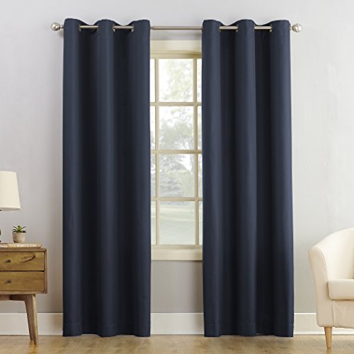 "No. 918 Montego 2-Pack Casual Textured Semi-Sheer Grommet Curtain Panel Pair, 48"" x 63"", Navy"