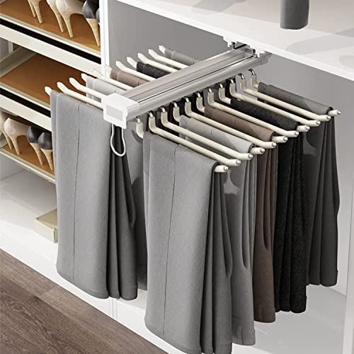 Geeaoo Pull Out Trousers Rack Stainless Steel Sliding Pants Rack Closet Pants Hanger Bar Clothes Organizers with 22 Arm for Space Saving and Storage 23-2/5x 18 inch