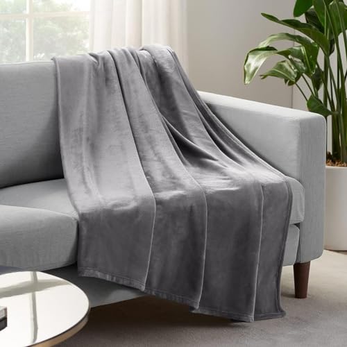 Serta Cozy Plush Thick Fuzzy Super Soft Lightweight Throw Blanket for Bed, Couch, or Travel, Twin (60 in x 80 in), Grey