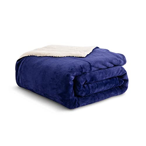 Good Nite Sherpa Fleece Throw Blanket 150×200cm Soft Cosy Fluffy Reversible Microfiber Solid Blankets for Bed Couch Sofa (Navy, Twin/Double)