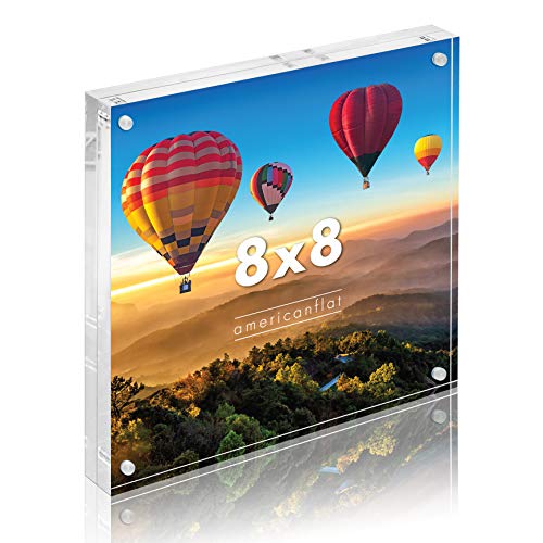Americanflat 8x8 Acrylic Picture Frame - Clear Picture Frame with Magnetic Corners - Acrylic Photo Frames Stand in Desk or Table - Soft Microfiber Cloth Included