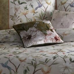 Appletree - Red Floral Velvet Cushion (43 x 43cm) - Reversible Designs - Piped Edge - Dragonfly Cushion in Red - Matching Bedding Available - Flower Cushion with Cover Included/Cushion Insert