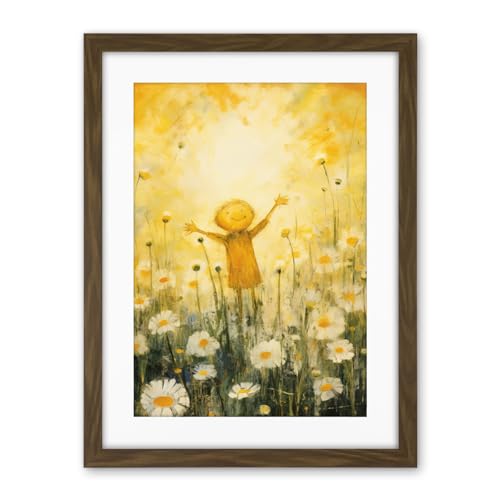 Artery8 Sunshine Happiness and Flowers Everywhere Simple Kids Bedroom Nursery Artwork Framed Wall Art Print 18X24 Inch