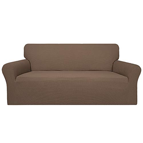 Easy-Going 100% Waterproof Couch Cover, Dual Waterproof Sofa Cover, Stretch Jacquard Sofa Slipcover, Leakproof Furniture Protector for Kids, Pets, Dog and Cat (Oversized Sofa, Brown)