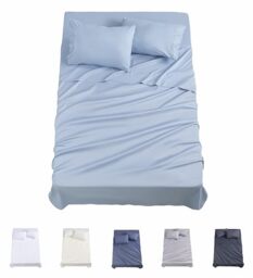 Todocama 3001 4-Piece Fitted Sheet Set – Top Sheet – Two Pillowcases 50 x 80 cm (Bed 180 x 190/200 cm, Light Blue)