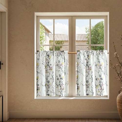 "Leeva Cafe Curtains 36 Inch Length, Light-Filtering Bedroom Half Curtains for Windows, Farmhouse Style, 2 Panels of 30"" x 36"""